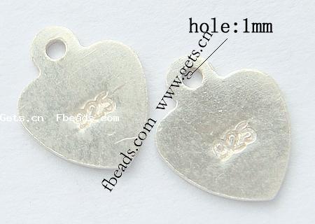 Sterling Silver Tag, 925 Sterling Silver, Heart, plated, more colors for choice, 8x6.5x0.5mm, Hole:Approx 1mm, Sold By PC