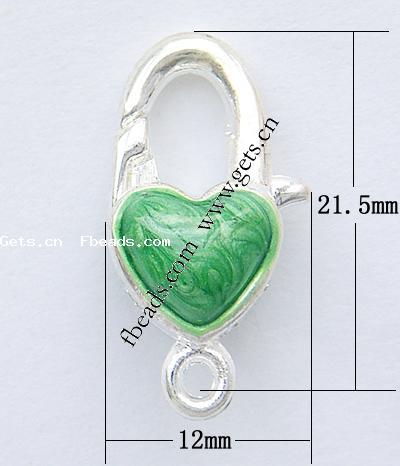 Brass Lobster Claw Clasp, Heart, plated, enamel, more colors for choice, 21.5x12x10mm, Hole:Approx 2mm, Sold By PC