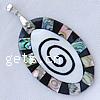 Zinc Alloy Shell Pendants, Mosaic Shell, with Zinc Alloy, Flat Oval, platinum color plated Approx 4mm 
