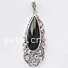 Thailand Sterling Silver Pendants, with Black Agate, Teardrop, with cubic zirconia Approx 4mm 