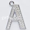 Pendentif alphabet en zinc, alliage de zinc, Lettre A, avec strass, sans cadmium Environ 4mm, Vendu par PC
