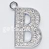 Pendentif alphabet en zinc, alliage de zinc, Lettre B, avec strass, sans cadmium Environ 4mm, Vendu par PC