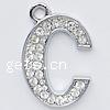 Pendentif alphabet en zinc, alliage de zinc, Lettre C, avec strass, sans cadmium Environ 4mm, Vendu par PC