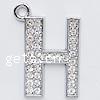 Zinc Alloy Alphabet Pendants, Letter H, with rhinestone cadmium free Approx 4mm 