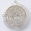 Brass Locket Pendants, Flat Round, plated, with flower pattern & textured Approx 2mm, Inner Approx 30mm 