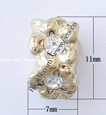 Rhinestone Zinc Alloy European Beads, Drum, plated, without troll & with rhinestone, more colors for choice, 11x11x7mm, Hole:Approx 4mm, Sold By PC