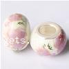 Brass Core European Porcelain Beads, with Brass, Rondelle, printing, brass double core without troll, pink Approx 5mm 