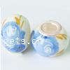Brass Core European Porcelain Beads, with Brass, Rondelle, without troll & decal, blue Approx 5mm 