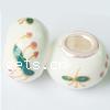 Brass Core European Porcelain Beads, with Brass, Rondelle, real silver plated, without troll & decal, white Approx 5mm 