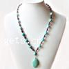 Turquoise Freshwater Pearl Necklace, with Natural Turquoise, iron lobster clasp, 4mm,6--7mm 10mm Inch 