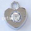 Zinc Alloy Heart Pendants, plated, with rhinestone, original color, nickel free Approx 2mm 