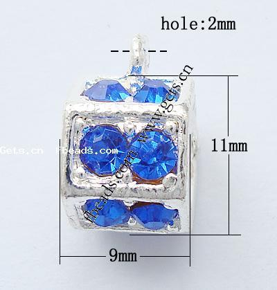 Zinc Alloy Bail Beads, Tube, plated, without troll & with rhinestone, more colors for choice, nickel, lead & cadmium free, 11x9mm, Hole:Approx 5mm, Sold By PC