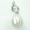 Cultured Pearl Sterling Silver Pendants, 925 Sterling Silver, with pearl, Oval, with rhinestone Approx 