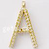 Letter Brass Pendants, Letter A, gold color plated, with rhinestone Approx 5mm 