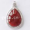 Agate Brass Pendants, with Red Agate, Teardrop, platinum color plated Approx 7mm 