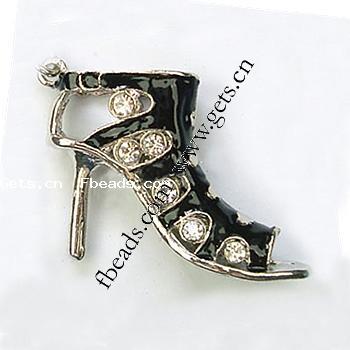 Zinc Alloy Shoes Pendants, with Rhinestone & enamel, plated, enamel, more colors for choice, nickel free, 66x31x12mm, Sold By PC