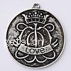 Zinc Alloy Flat Round Pendants, Coin, word love, plated, with letter pattern nickel, lead & cadmium free Approx 2mm 
