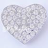 Zinc Alloy Slide Charm, Heart, platinum color plated, with rhinestone, lead & nickel free Approx 