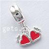 Sterling Silver European Pendants, 925 Sterling Silver, with enamel, Heart, plated, without troll Approx 4.5mm 