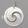 Brass Shell Pendants, with White Shell, Flat Round, platinum color plated Approx 