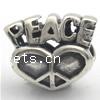 Zinc Alloy Message European Beads, Heart, word peace, plated, with letter pattern nickel, lead & cadmium free Approx 4mm 