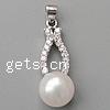 Cultured Pearl Sterling Silver Pendants, 925 Sterling Silver, with pearl, platinum plated, with cubic zirconia Approx 3.5mm 