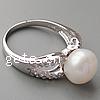 perla anillo de dedo de plata, plata de ley 925, chapado en platina real, con perla & con circonia cúbica, 9mm, agujero:aproximado 18mm, tamaño:8, Vendido por UD