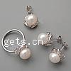 Sterling Silver Freshwater Pearl Jewelry Sets, 925 Sterling Silver, pendant & finger ring & earring, with pearl, platinum plated  Approx 3.5mm, US Ring 