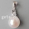 Cultured Pearl Sterling Silver Pendants, 925 Sterling Silver, with pearl, platinum plated, with cubic zirconia Approx 3mm 