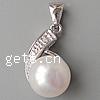 Cultured Pearl Sterling Silver Pendants, 925 Sterling Silver, with pearl, platinum plated, with cubic zirconia Approx 3.5mm 