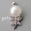 Cultured Pearl Sterling Silver Pendants, 925 Sterling Silver, with pearl, Dragonfly, platinum plated, with cubic zirconia Approx 