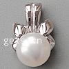 Cultured Pearl Sterling Silver Pendants, 925 Sterling Silver, with pearl, Flower, platinum plated, with cubic zirconia Approx 2.5mm 