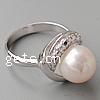perla anillo de dedo de plata, plata de ley 925, chapado en platina real, con perla & con circonia cúbica, 14x14mm, agujero:aproximado 17mm, tamaño:6.5, Vendido por UD
