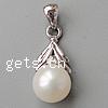 Cultured Pearl Sterling Silver Pendants, 925 Sterling Silver, with pearl, Teardrop, platinum plated, with cubic zirconia Approx 