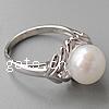 perla anillo de dedo de plata, plata de ley 925, chapado en platina real, con perla & con circonia cúbica, 16x11mm, agujero:aproximado 17mm, tamaño:6.5, Vendido por UD