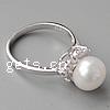 Pearl Sterling Silver Finger Ring, 925 Sterling Silver, platinum plated, with pearl & with cubic zirconia Approx 16mm, US Ring .5 
