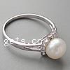 perla anillo de dedo de plata, plata de ley 925, chapado en platina real, con perla, 8.5x8.5mm, agujero:aproximado 18mm, tamaño:8, Vendido por UD