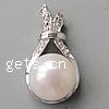 Cultured Pearl Sterling Silver Pendants, 925 Sterling Silver, with pearl, Teardrop, platinum plated, with cubic zirconia Approx 