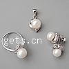 Sterling Silver Freshwater Pearl Jewelry Sets, 925 Sterling Silver, pendant & finger ring & earring, with pearl, platinum plated  Approx US Ring 