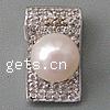 Cultured Pearl Sterling Silver Pendants, 925 Sterling Silver, with pearl, Rectangle, platinum plated, with cubic zirconia Approx 
