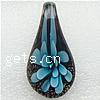 Inner Flower Lampwork Pendants, Teardrop, gold sand, blue Approx 8mm 