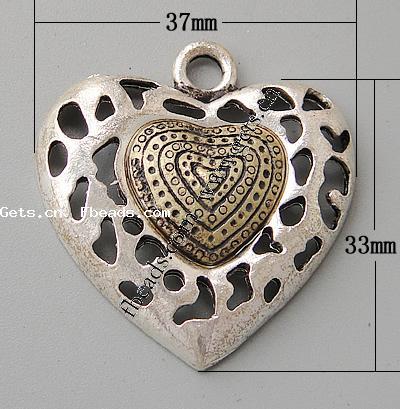 Zinc Alloy Heart Pendants, plated, hollow, more colors for choice, Sold By PC