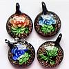 Inner Flower Lampwork Pendants, Flat Round, gold sand, mixed colors Approx 6.5mm 