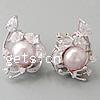 Sterling Silver Natural Pearl Stud Earring, 925 Sterling Silver, with Freshwater Pearl, plated, with cubic zirconia 