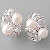 Sterling Silver Natural Pearl Stud Earring, 925 Sterling Silver, with Freshwater Pearl, Oval, plated, with cubic zirconia 