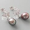 Freshwater Pearl Drop Earring, 925 Sterling Silver, with Freshwater Pearl, Teardrop, plated, with cubic zirconia 