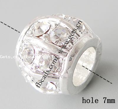 Rhinestone Zinc Alloy European Beads, Drum, plated, without troll & with rhinestone, more colors for choice, 14x12mm, Hole:Approx 7mm, Sold By PC