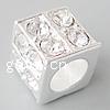 Rhinestone Brass European Beads, Cube, plated, without troll & with rhinestone nickel, lead & cadmium free Approx 5.5mm 