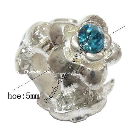 Rhinestone Zinc Alloy European Beads, Flower, plated, without troll & with rhinestone, more colors for choice, 9x12mm, Hole:Approx 5mm, Sold By PC