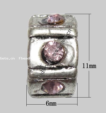 Perles European de stras d'alliage de Zinc , rondelle, Placage, sans filetage & avec strass, plus de couleurs à choisir, 11x6x9.5mm, Trou:Environ 5mm, Vendu par PC